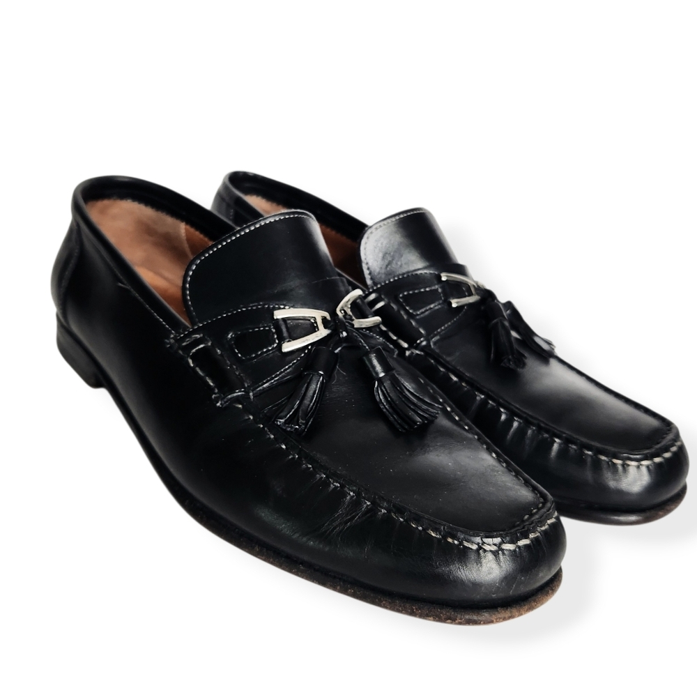 Santoni Men's Black Leather Slip On Loafers with Tassels Size 9.5 Made in Italy - Picture 9 of 9